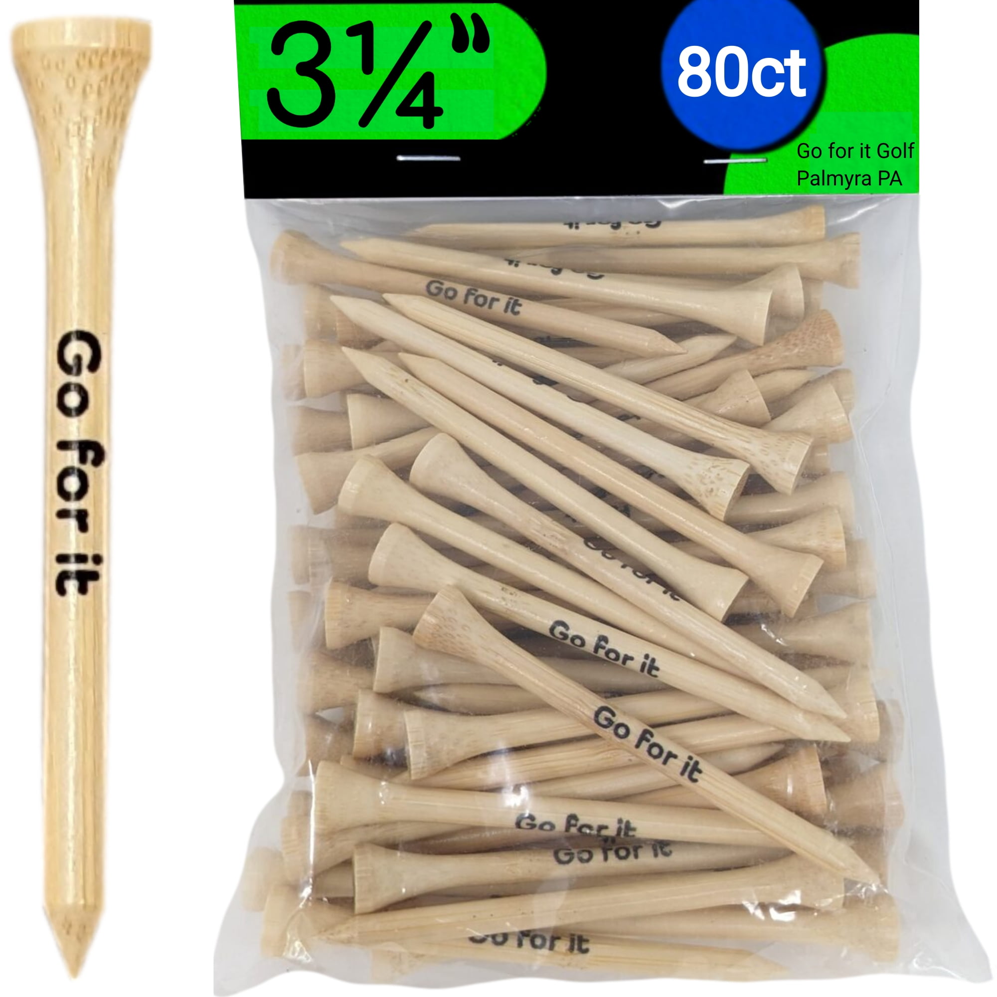 Go For it Golf Tees 3 1/4 inch High Strength Bamboo Golf Tees, Built