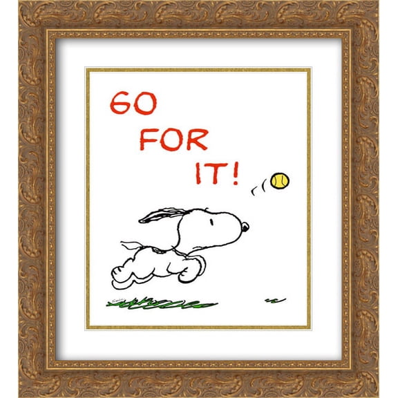 Go For It 2x Matted 20x24 Gold Ornate Framed Art Print by Peanuts