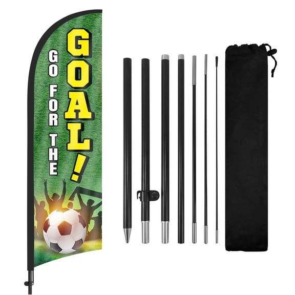 Go For The Goal Swooper Flags with Pole and Ground Spike, 8FT Tall Feather Advertising Banner for Sports Shops, Game Day Promotions Events