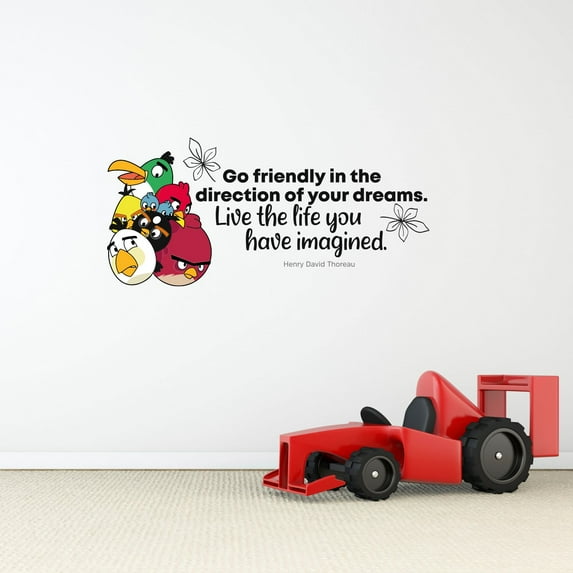 Go Friendly Angry Bird Life Quote Cartoon Quotes Decors Wall Sticker Art Design Decal for Girls Boys Kids Room Bedroom Nursery Kindergarten Home Decor Stickers Wall Art Vinyl Decoration (12x20 inch)
