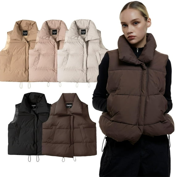 Go.G.G Women's Puffer Vest, Sleeveless Bubble Vests Outerwear with Trendy Hidden Diagonal Zipper, Stand Collar, Side Pockets, Ultra Soft Versatile Padded Puffy Gilet