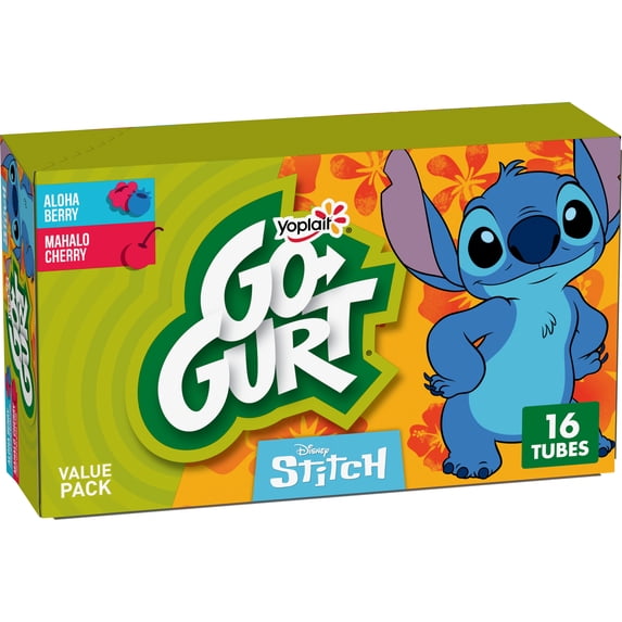 Go-GURT Disney Stitch Yogurt Tubes, Cherry, Berry, 6g Protein, Calcium, 16 Count, 32 oz