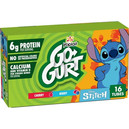 Go-GURT Disney Stitch Yogurt Tubes, Cherry, Berry, 6g Protein, Calcium, 16 Count, 32 oz
