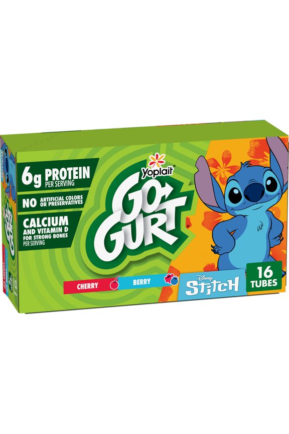 Disney Stitch Yogurt Tubes, Cherry, Berry, 6g Protein, Calcium, 16 Count, 32 oz