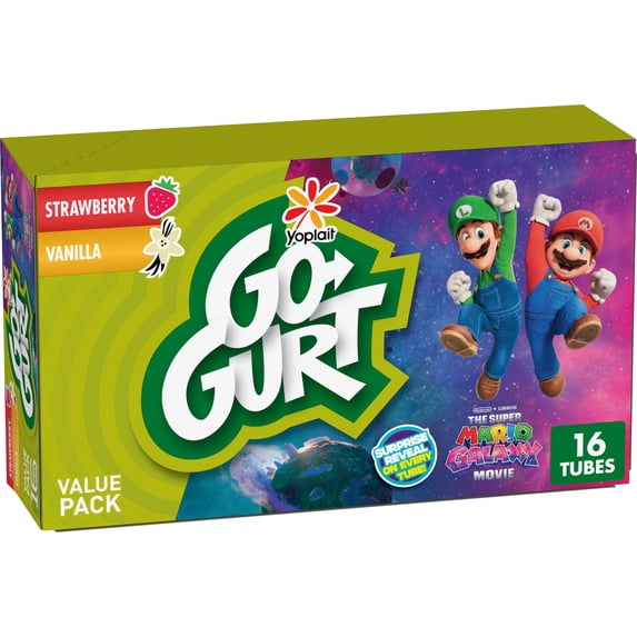 Go-GURT The Super Mario Galaxy Movie, Strawberry and Vanilla Yogurt Tubes, 16 Count, 32 oz
