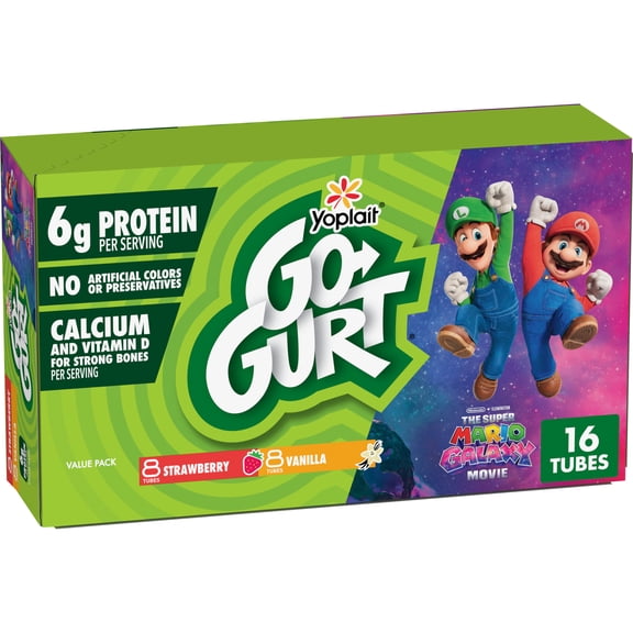 Go-GURT The Super Mario Galaxy Movie, Strawberry and Vanilla, 6g Protein, 16 Count, 32 oz
