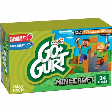 Go-GURT Minecraft Kids Fat Free Yogurt Variety Pack, 2 oz Yogurt Tubes (24 Count)