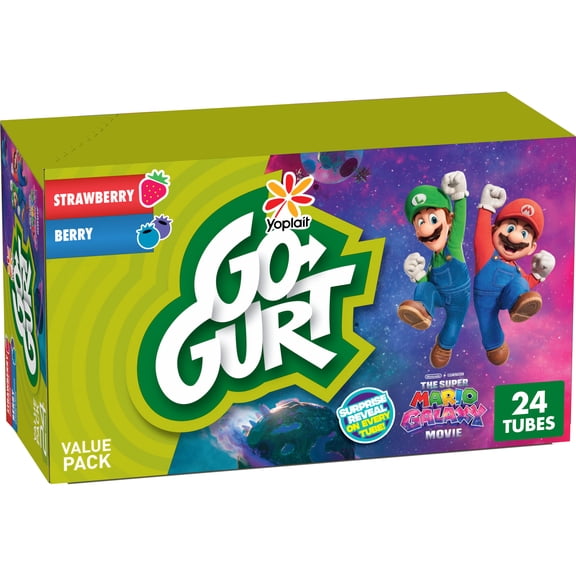 Go-GURT The Super Mario Galaxy Movie, Strawberry and Berry Yogurt Tubes, 24 Count, 48 oz