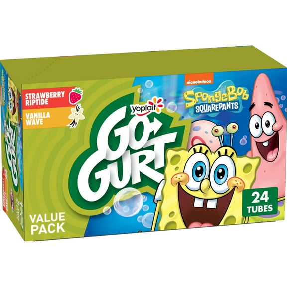 Go-GURT SpongeBob SquarePants Kids Fat Free Yogurt Variety Pack, 2 oz Yogurt Tubes (24 Ct)