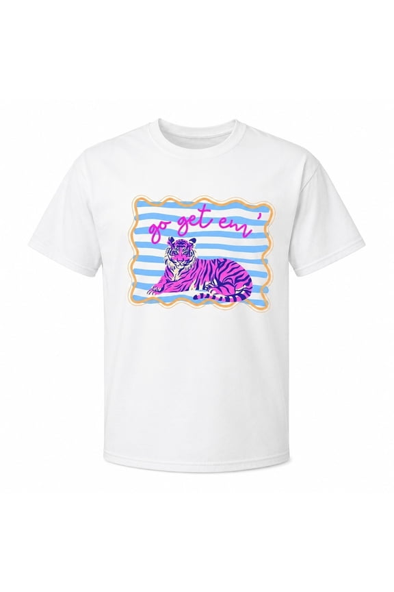 Go Get Em Tiger Graphic T-Shirt, Retro Striped Tiger Tee, Unisex Classic Fit