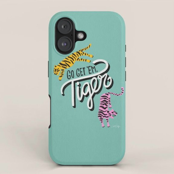 Go Get 'Em Tiger Yellow and Pink Tiger Tough Phone Case, Polycarbonate and TPU, for Apple iPhone Models