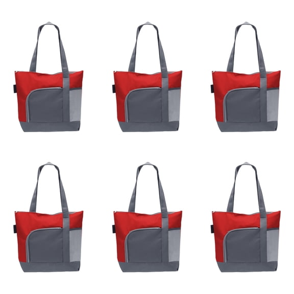 Go Getter Sport Tote Beach Bags Set of 6, Bulk Pack - Reusable, Great for Shopping, Beach, Picnic, Other Outdoor Adventure - Red