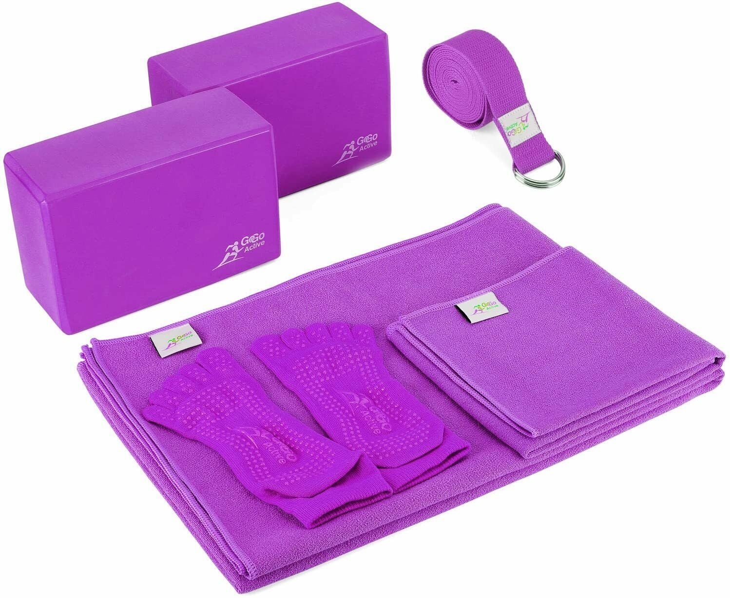 Go Go Active Yoga Accessories Set - Yoga Blocks, 1 Microfiber Mat Towels, Strap