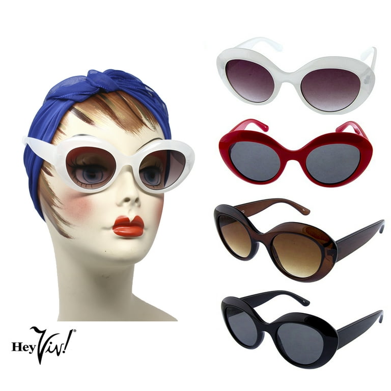 Go Go Mod Oval Black Sunglasses 60s Retro Style Shades