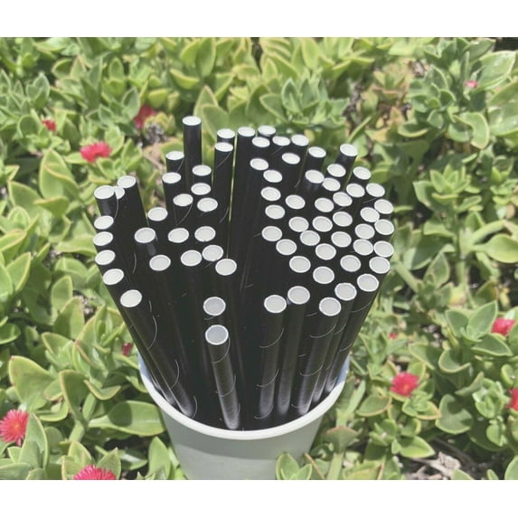 Go-Green 200pcs Black Paper Straws 7.75'' 8mm Co-Friendly Biodegradable Drinking Straws Bulk for Party Supplies, Bridal/Baby Shower, Birthday, Mixed Drinks, Weddings, Restaurant, Food Service