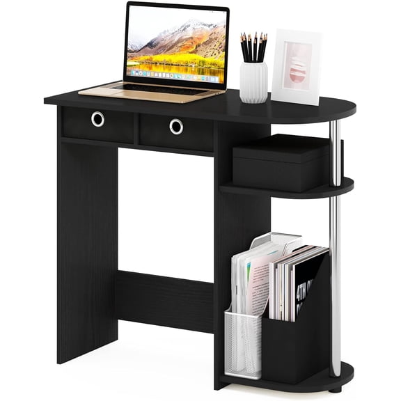 Go Green Home Laptop Notebook Computer Desk/Table with 2 Drawer Bins, Americano/Chrome