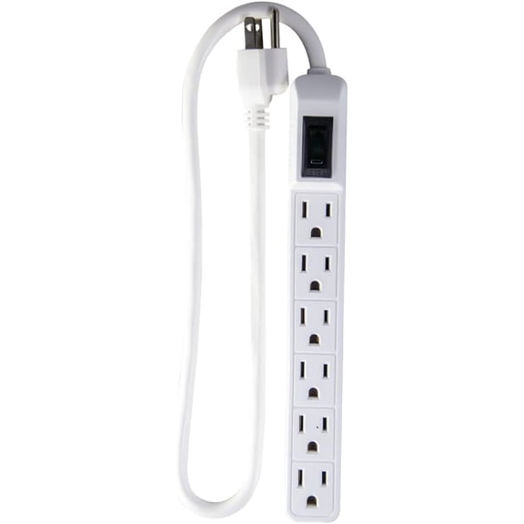Go Green Power 6-Outlet Mini Sur Protector, 90 Joules, Circuit Breaker, Mountable, White Ideal for Computers & Home Appliances