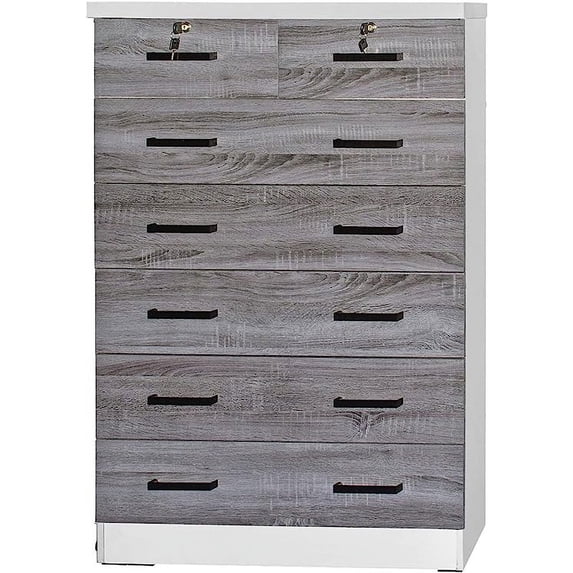 Go Green Woods Cindy 7 Drawer Chest Wooden Dresser (Gray & White)