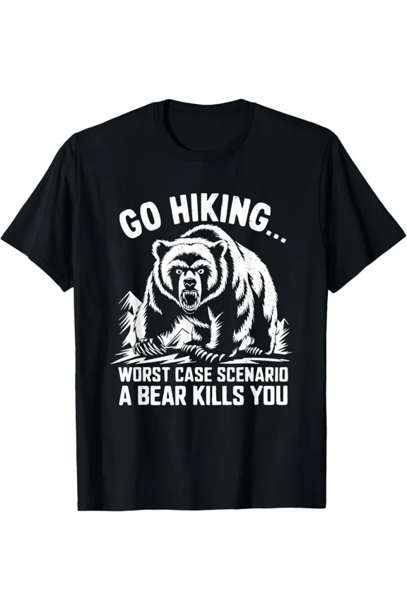 Go Hiking Bear Mountain Forest Wildlife Camping Wilderness Graphic Unisex T-Shirt, up to size 5XL
