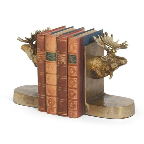 Go Home 20110 7 x 4 x 4 in. Pair of Moose Bookends, Brushed