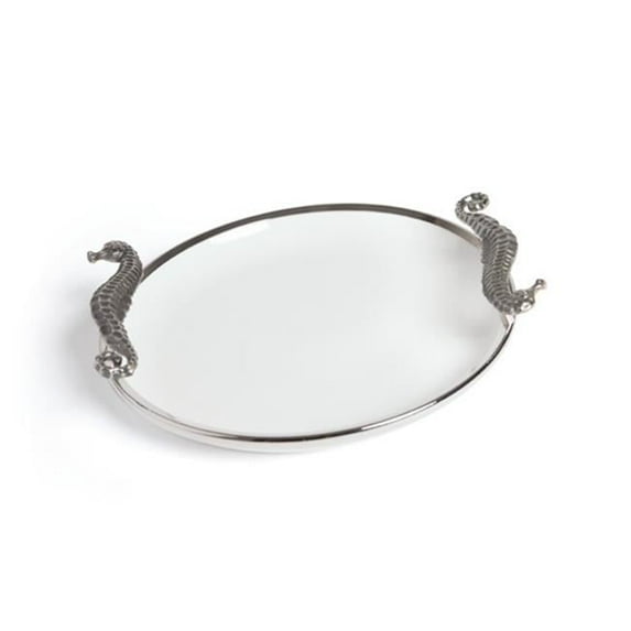 Go Home 20941 Ceramic & Aluminum Medford Ceramic Bowl, Silver & White - 3 x 13.5 x 14 in.