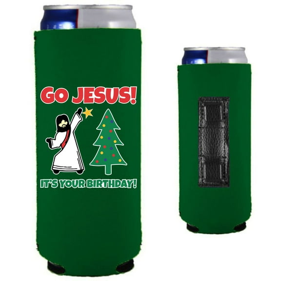 Go Jesus! It's Your Birthday! Magnetic Slim Can Coolie (Kelly Green)