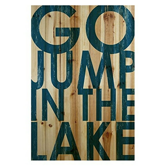 Go Jump Blue Painting Print on Natural Pine Wood