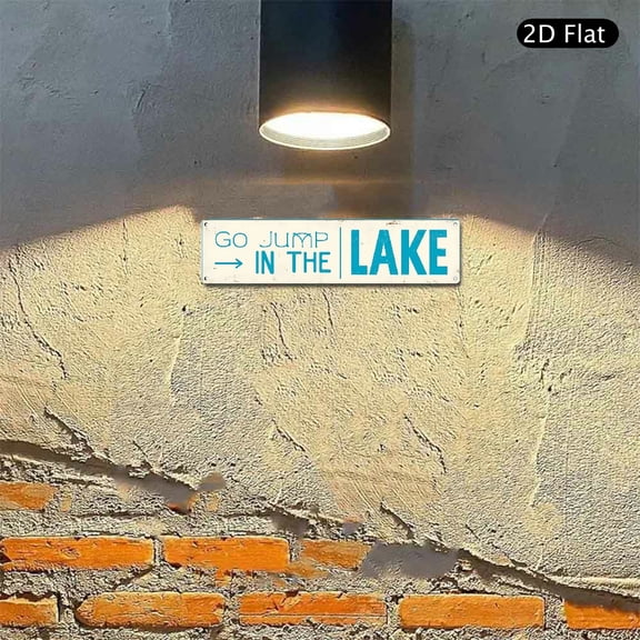 Go Jump In The Lake Aluminum Sign 4x16 Inch Rustic Distressed Wood Design Metal Wall Art 1pc for Lake House Kitchen or Bathroom Decor
