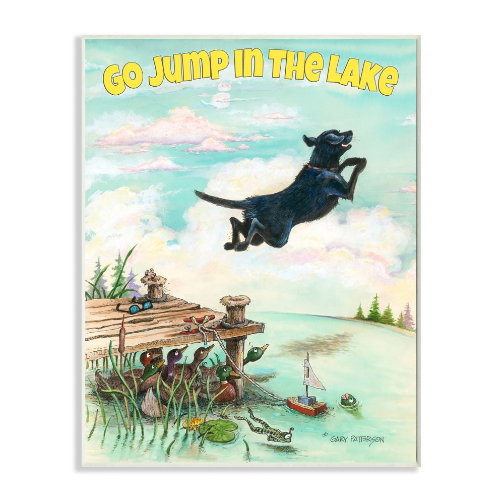 Go Jump In The Lake Funny Cartoon Pet Dog Design Wall Plaque Art by Gary Patterson