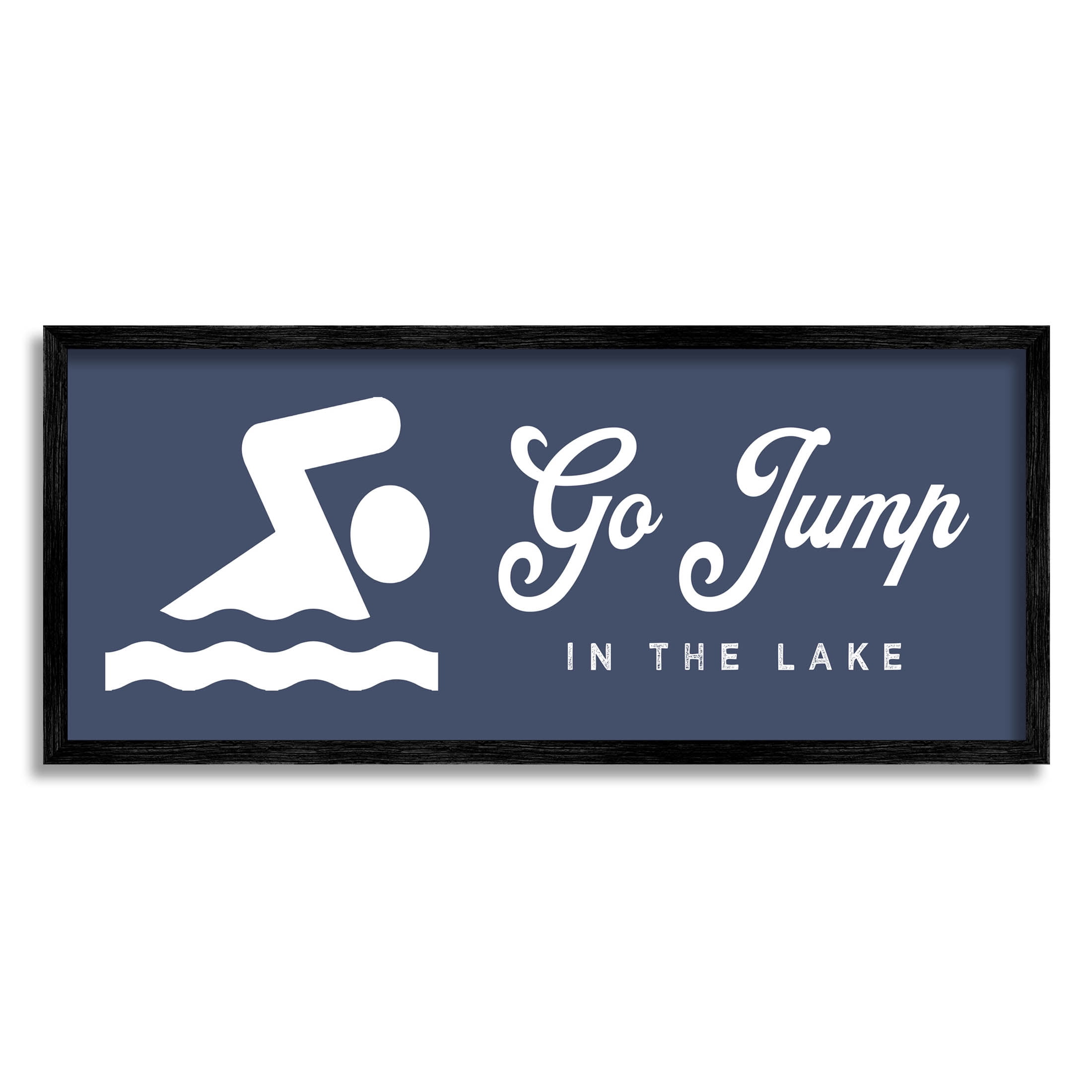 Go Jump In The Lake Swimming Sign Typography Graphic Art Black Framed Art Print Wall Art