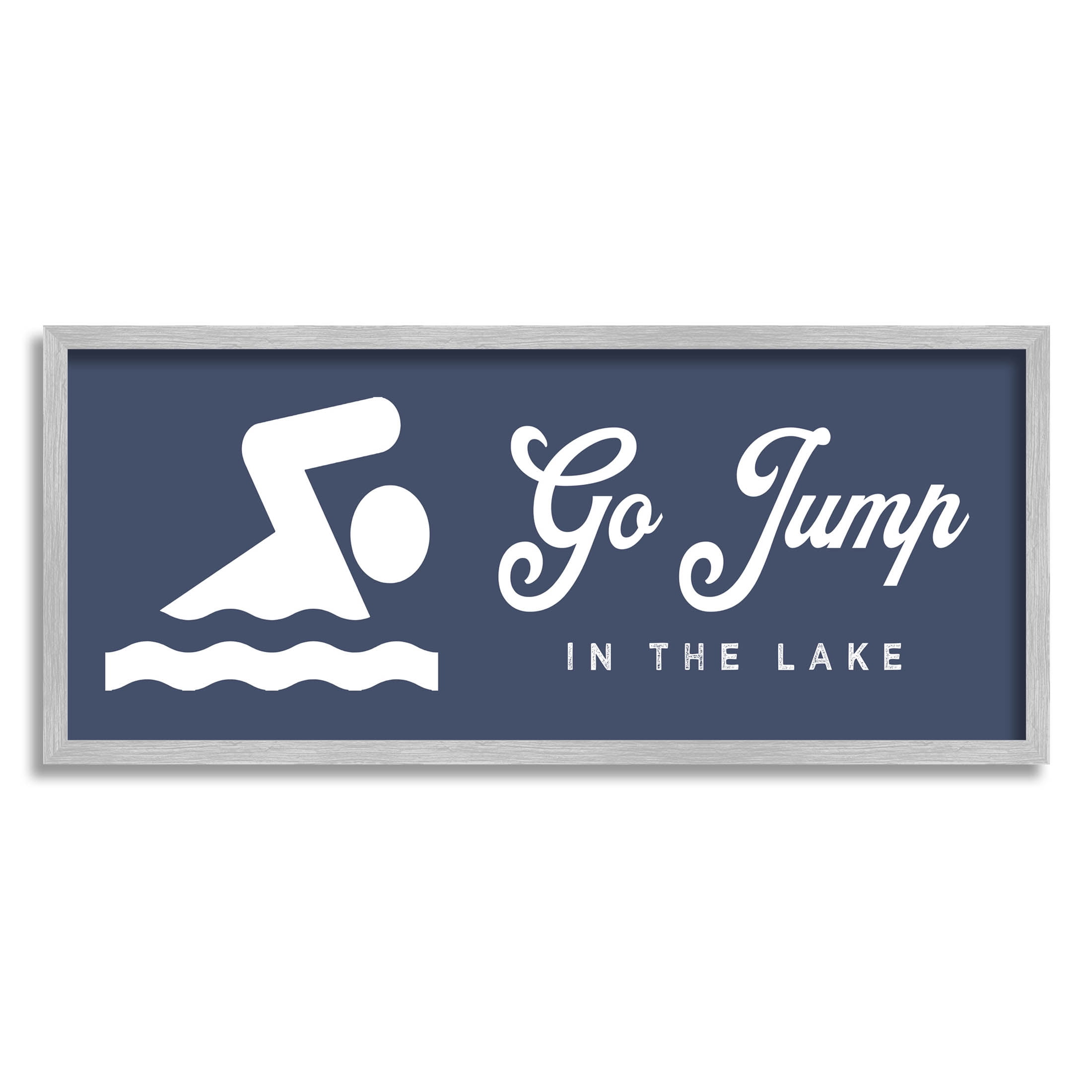 Go Jump In The Lake Swimming Sign Typography Graphic Art Gray Framed Art Print Wall Art