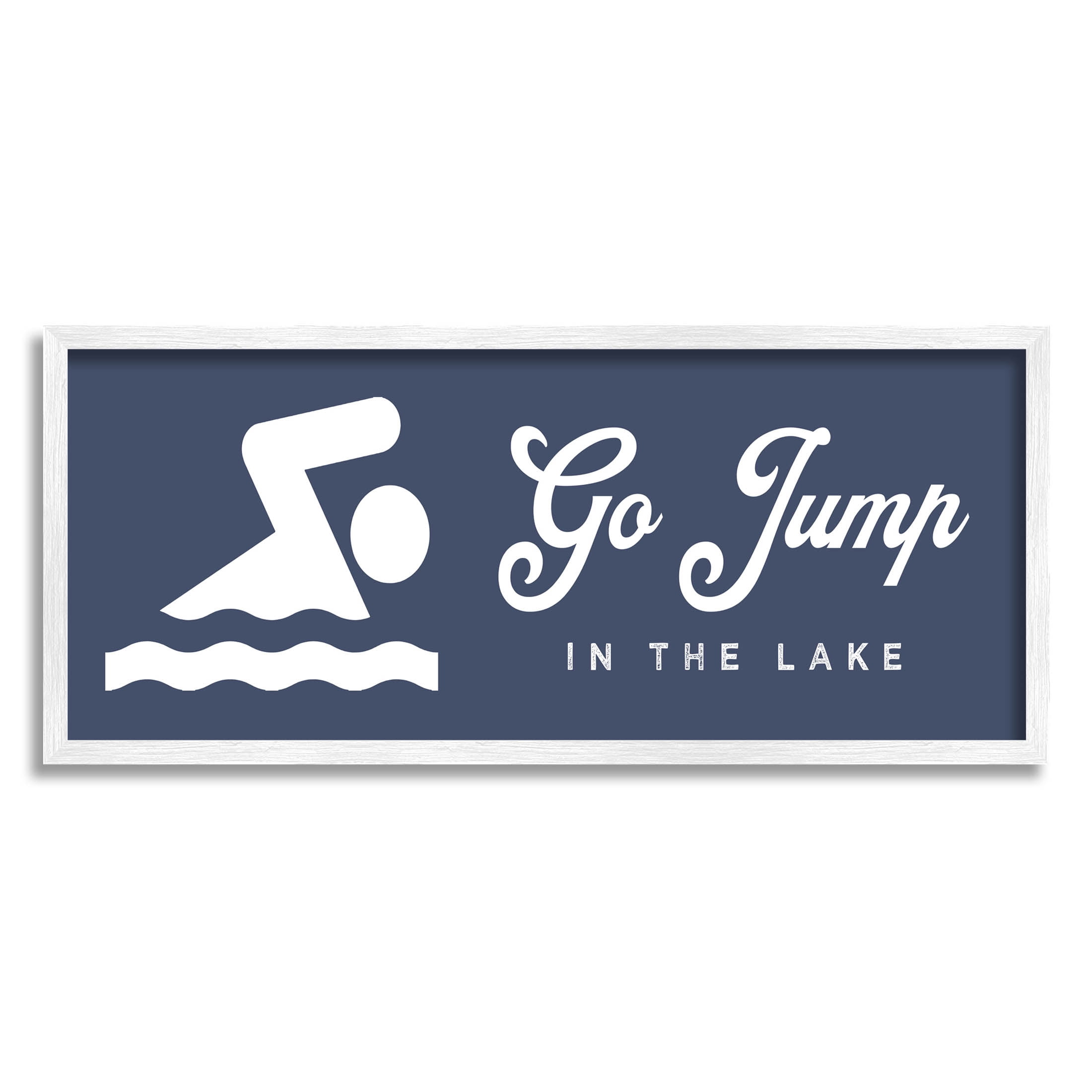 Go Jump In The Lake Swimming Sign Typography Graphic Art White Framed Art Print Wall Art