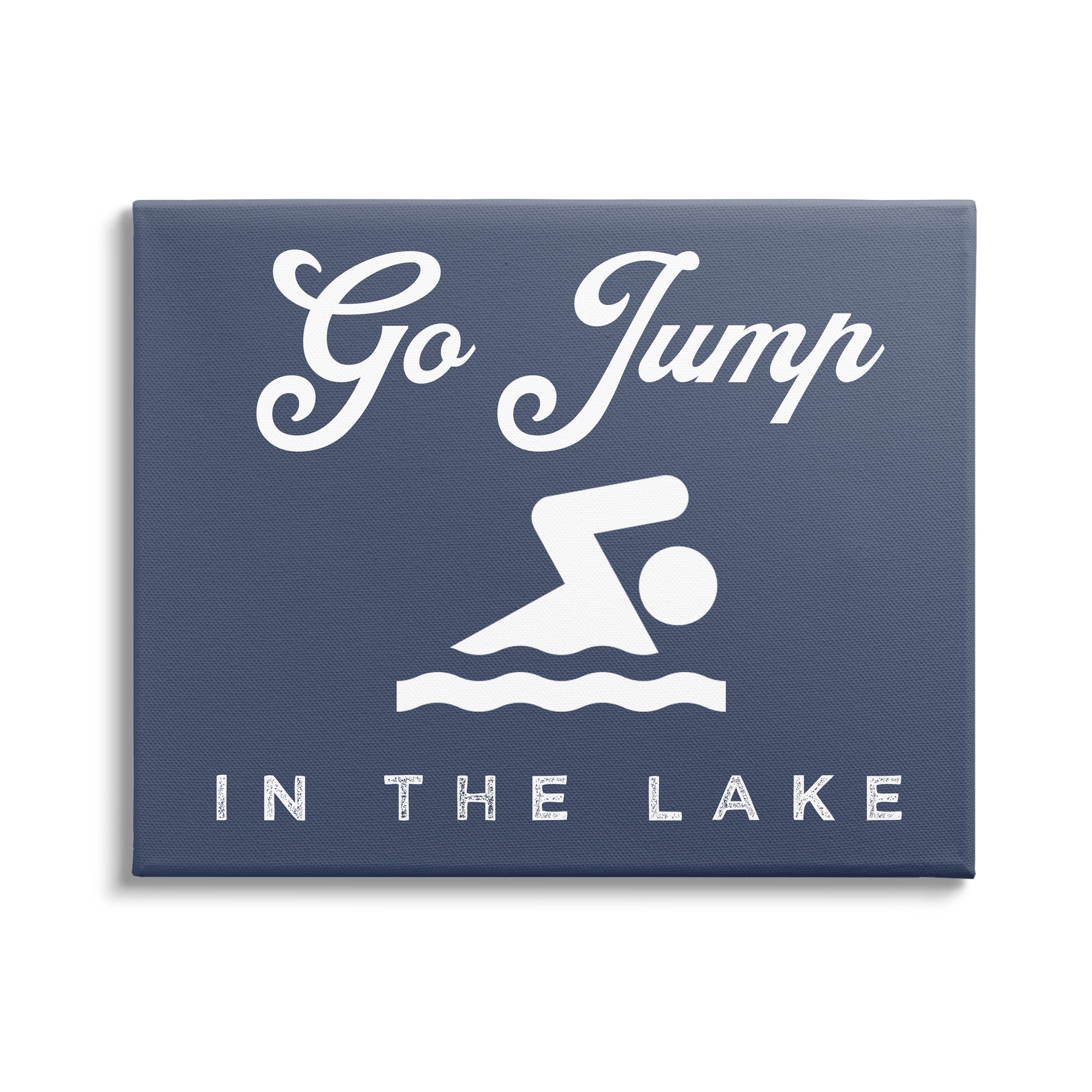 Go Jump in Lake Nautical Swimmer Iconography Sign Coastal Graphic Art Gallery-Wrapped Canvas Print Wall Art
