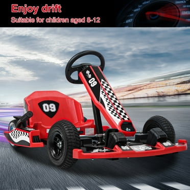 Go Kart, 36V Electric Go Kart for Kids, 16 MPH Drift Kart with 350W Motor, Drift/Sport Mode, Length Adjustment-Red,US Plug