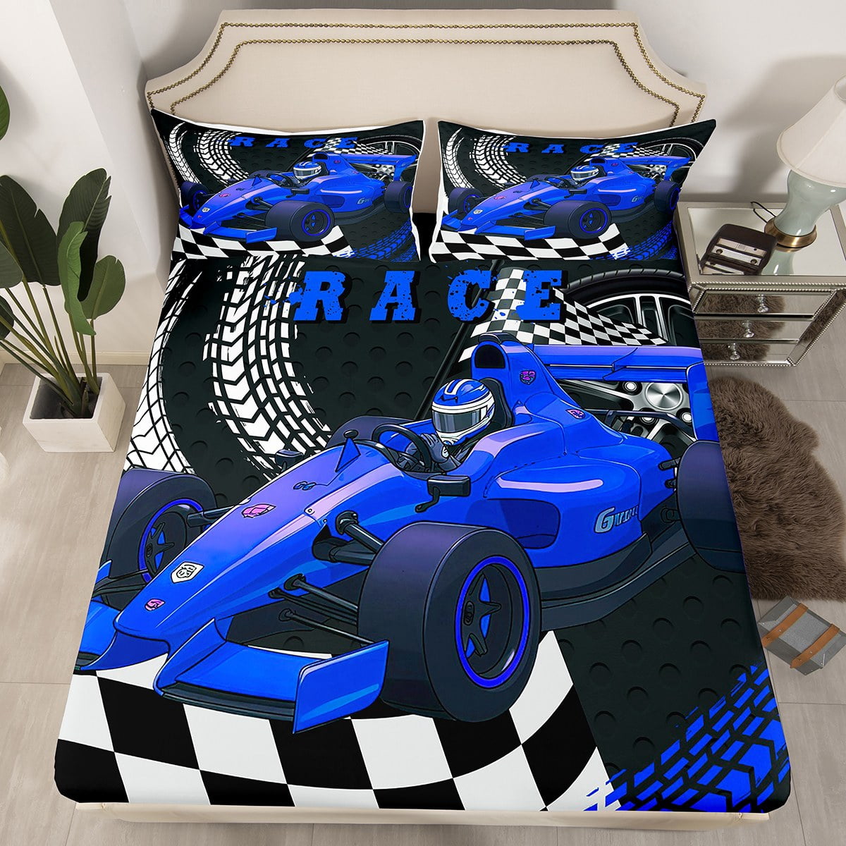 Go-kart racing bedding set purple