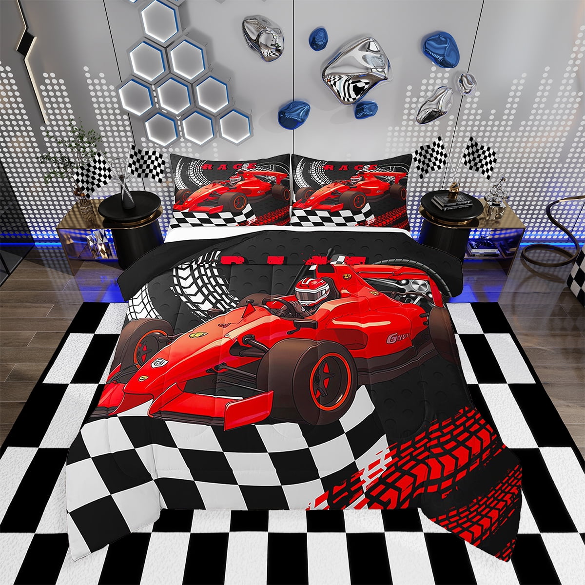 Go Kart Bedding Set Erosebridal,Race Car Bed Drift Kart Toddler Bedding ...