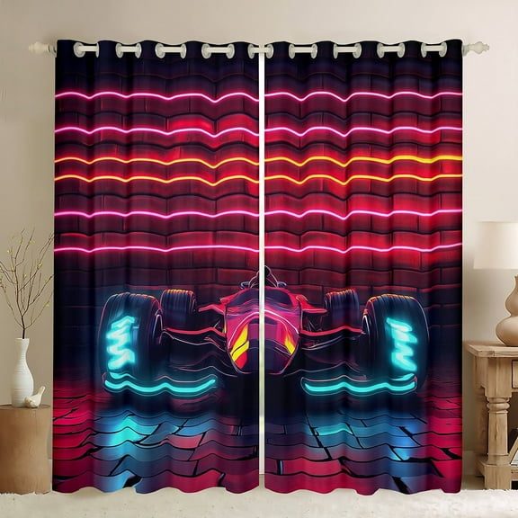 Go Kart 30%-50% Blackout Curtains for Bedroom Karting Curtains & Drapes 2 Panels 42"Wx63"L,Race Cars Curtains for Living Room Racing Extreme Sport Window Curtains