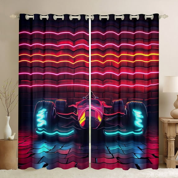 Go Kart 30%-50% Blackout Curtains for Bedroom Karting Curtains & Drapes 2 Panels 42"Wx84"L,Race Cars Curtains for Living Room Racing Extreme Sport Window Curtains
