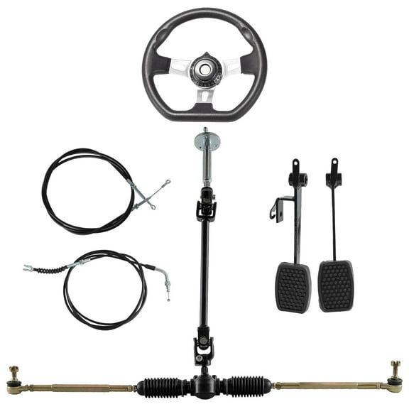 Go Kart Brake Throttle Pedals with 270mm Steering Wheels, Gear Rack Pinion Shaft Assembly, Go Kart Steering Kit for DIY Racing Go Cart Drift Trike Mini Bike ATV Quad Tricycle