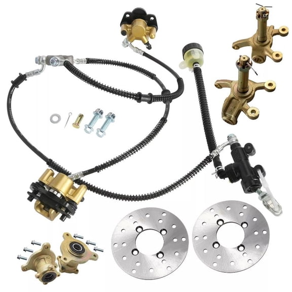 Go Kart Front Brake Caliper Assembly & Disc Brake Rotor & 3 Stud Wheel Hubs & Steering Knuckle Spindles for DIY ATV UTV Quad Beach Golf Cart Buggy Moped Dune Four Wheeler Tricycle