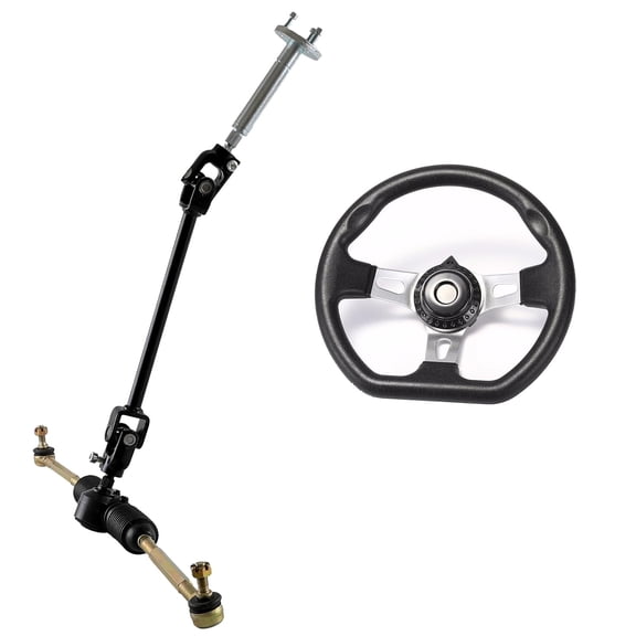 Go Kart Front Steering Wheel Assembly Gear Rack Pinion Adjustable Shaft Tie Rod Kit + 10.6" Steering Wheel for ATV UTV Drift Trike Golf Cart Quad Buggy Moped Lawn Mower 4 Wheeler Tricycle Motorcycle