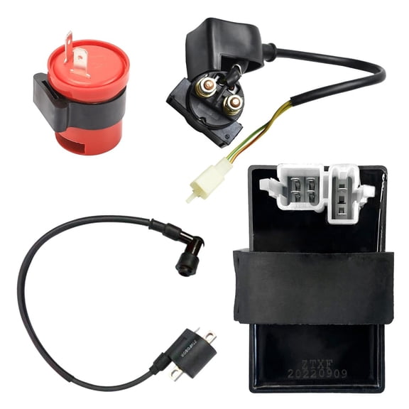 Go Kart Ignition Coil with 6 Pins AC CDI Box, Solenoid Starter Relay, 12V 8W LED Indicator Blinker for 125cc 150cc 200cc 250cc ATV UTV Drift Trike Golf Cart Quad Buggy Dune Moped 4 Wheeler Tricycle
