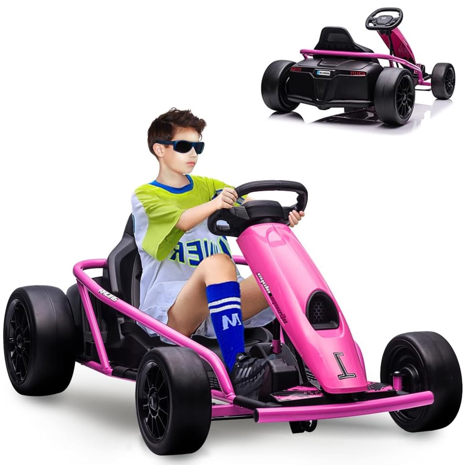 Juibresa Go Kart for Kids Teens,24V Drifting Go Kart Ride On Toy with 2x300W Extra Powerful Motors Racing Drift Car,High Speed 8MPH,Large Seat,EVA Tire,High/Low Speed,Music