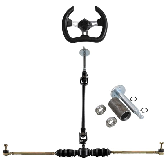 Go Kart Power Steering Gear Rack Pinion Kit with Adjustable Shaft & Tie Rods & 11" Steering Wheel DIY Front End Steering Assembly for ATV UTV Golf Cart Buggy Quad Drift Trike