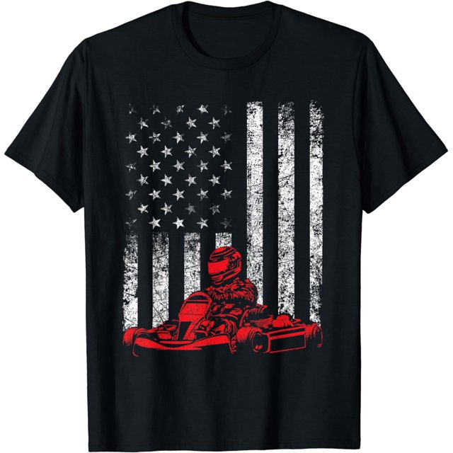 Go Kart Racing - Go Karting USA American Flag Race Driving T-Shirt ...