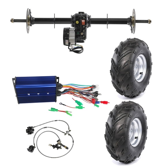 Go Kart Rear Differential Axle Kit with 48V 1000W Brushless Motor Gearbox, Controller, Brake Caliper Assembly and Wheels for ATV UTV Quad Dune Buggy 4 Wheeler Tricycle Drift Trike (40" Axle)