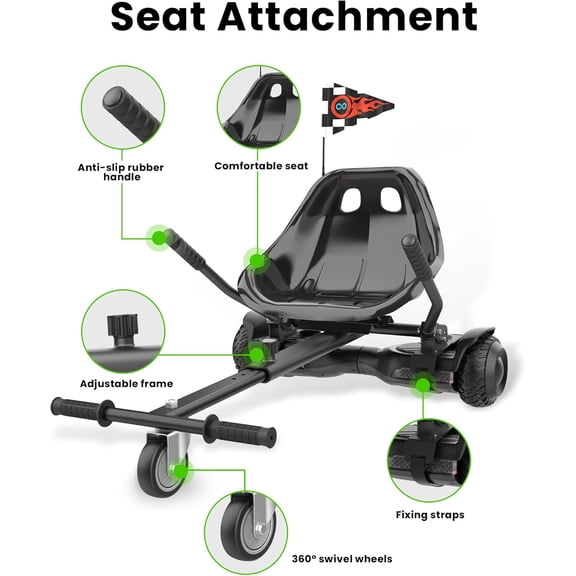 Go Kart Seat Attachment for Self-Balancing Scooters - Fits 6.5", 8", 10" Balance Boards, Easy Install, Safe & Fun Ride for Kids and Adults