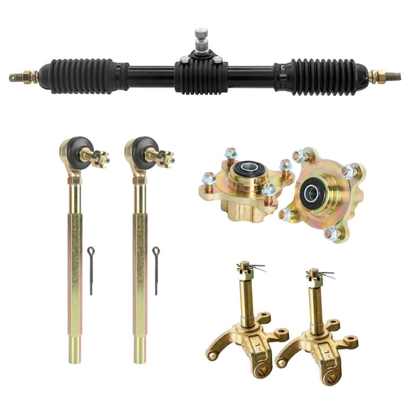 Go Kart Steering Gear Shaft Rack Pinion with 4 Stud Front Wheel Hubs, Front Steering Knuckle Spindles, Tie Rod End Ball Joint for Karting ATV UTV Quad Buggy Drift Trike Golf Cart 4 Wheeler