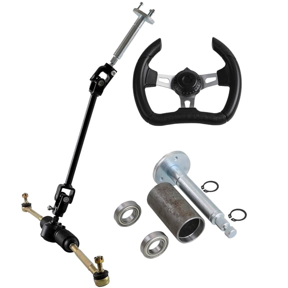 Go Kart Steering Wheel Shaft Kit | Steering Wheel, Tie Rod, Rack, Adjustable Shaft & Fixing Holder Bearings | Fits ATV UTV Drift Trike Golf Cart Buggy Quad Dune 4 Wheeler Off-Road DIY Project