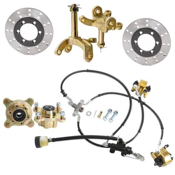 Go Kart Twin Front Brake CaliperAssembly with 130mm Brake Rotor, 4 Stud Wheel Hubs, Front Steering Knuckle Spindles for ATV UTV Quad Golf Cart Buggy Dune Ride-on Mower Four Wheeler